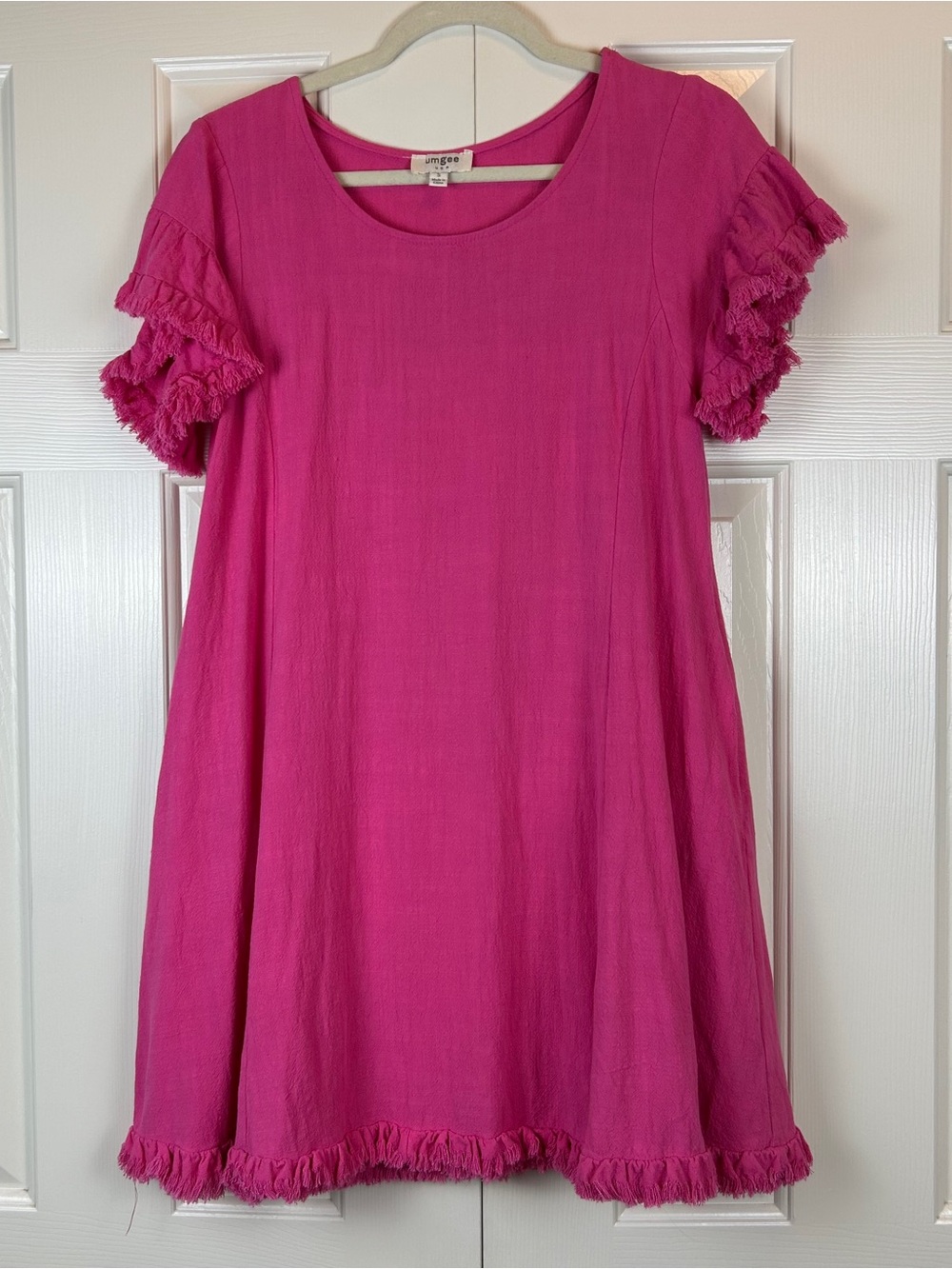Umgee Pink Linen Cotton Fringe Dress